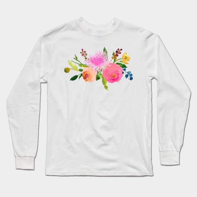 Floral Watercolor, Pink Renunculus Long Sleeve T-Shirt by PixDezines